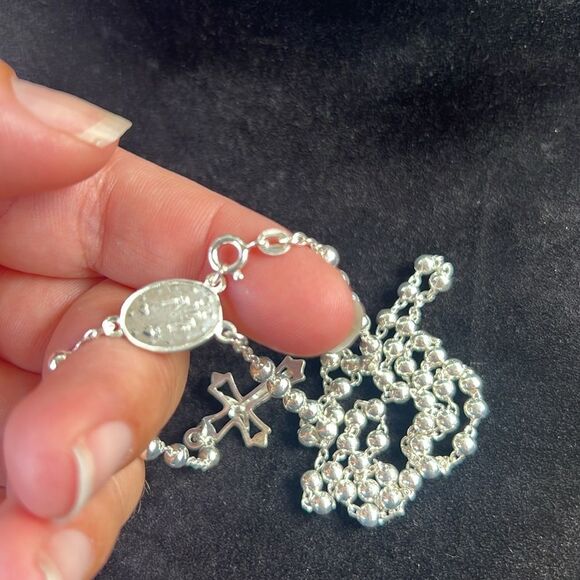 New, 18 in Italian Sterling Silver 925 cross Rosary - Picture 7 of 7